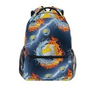 Zaino per ragazze, borsa per libri da viaggio, forniture per il rientro a scuola, ideale per età 6-14, pallavolo spruzzi d'acqua fiamme