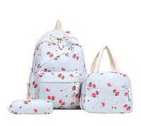 Zaino per ragazze con fragole, set 3 in 1 con borsa per libri, borsa per il pranzo e astuccio, grazioso zaino per la scuola elementare e media Kawaii, Blu, Antiurto