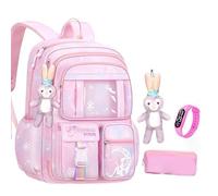 Zaino per ragazze con scomparti, carino zaino per la scuola, adatto, zaino per bambini per ragazze, studenti delle scuole elementari, rosa