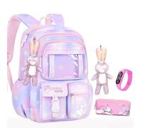 Zaino per ragazze con scomparti, carino zaino per la scuola, adatto, zaino per bambini per ragazze, studenti delle scuole elementari, Viola