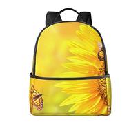 Zaino per ragazze e ragazzi, con paesaggio con tramonto sul fiume, per scuola elementare, per scuola materna, zaino per la scuola, Girasole Farfalla Soleggiata, One Size