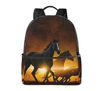 Zaino per ragazze e ragazzi, con paesaggio con tramonto sul fiume, per scuola elementare, per scuola materna, zaino per la scuola, Cavalli Neri Rosso Nuvole Incandescenti, One Size
