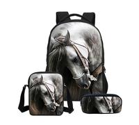 Zaino per ragazzi, borsa scuola primaria zaino cavallo con borsa pasto astuccio per matite set borse scolastiche per bambini, a, 46*30*18cm, Casual