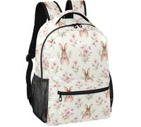 Zaino per ragazzi in stile moderno con fodera in pelle di pesca, 6 scomparti, per ragazzi e ragazze, Carino primavera Pasqua coniglio coniglio Cottagecore Flower Pattern, Medium, Zaino