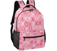 Zaino per ragazzi in stile moderno con fodera in pelle di pesca, multi | Xoxo Pattern in Blush e Rosso per San Valentino per Ragazze Xoxo