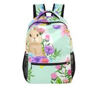 Zaino per scuola e viaggio con simpatico cane palloncino con tasche multiple, Grazioso coniglio floreale, Medium, Zaino casual per la scuola
