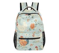 Zaino per scuola e viaggio con simpatico cane palloncino con tasche multiple, Retro Pollo Blu, Medium, Zaino casual per la scuola | Zaino per bambini con quattro tasche interne per studenti delle scuole medie, trasporto a mani libere