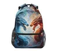 Zaino per scuola elementare con drago colorato e fiamma, per ragazzi e ragazze, 202a4715, One Size, Zaino daypack