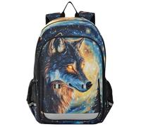 Zaino per scuola elementare e media, motivo: foresta, lupo, luna, bambini, per ragazzi, asilo, robusto, impermeabile, leggero, durevole