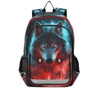 Zaino per scuola elementare e media, motivo: lupo e fuoco, per bambini, per ragazzi, asilo, robusto, impermeabile, leggero, durevole, età 6-12 anni