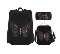 Zaino per studenti, borsa a forma di testa di tigre per ragazzi e ragazze, astuccio per matite, borsa per il pranzo, Farfalla Misteri, Taglia unica, Zaino daypack
