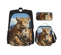 Zaino per studenti, Mr. Dancing Tiger borsa per ragazzi della scuola, zaino per ragazze, zaino per matite, borsa per il pranzo combinazione, Leopardo in cerca di preda, Taglia unica, Zaino daypack
