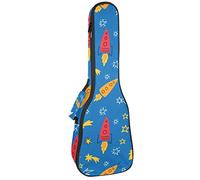Zaino per ukulele da concerto, resistente con custodia per ukulele con custodia, ukulele tenore da concerto soprano 10 mm, borsa imbottita disegnata a mano doodle Rocket Star blu
