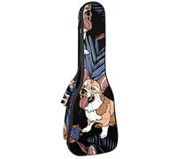 Zaino per ukulele da concerto, resistente con custodia per ukulele con custodia, ukulele tenore da concerto soprano, 10 mm, borsa imbottita per cani e animali corgi nelle foglie