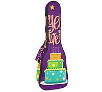 Zaino per ukulele da concerto, resistente con custodia per ukulele con custodia, ukulele tenore da concerto soprano da 10 mm, borsa imbottita nera da pastore francese Joyeux Anniversaire con torta