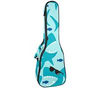 Zaino per ukulele da concerto, resistente con custodia per ukulele con custodia, ukulele tenore da concerto soprano, 10 mm, borsa imbottita con squalo blu con occhiali da sole neri