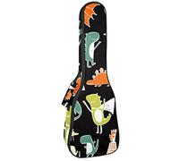 Zaino per ukulele da concerto, resistente con custodia per ukulele con custodia, ukulele tenore da concerto soprano da 10 mm, borsa imbottita con pecore nere, motivo dinosauro carino sfondo nero