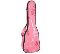 Zaino per ukulele da concerto, resistente custodia per ukulele con custodia, custodia per ukulele tenore soprano da 10 mm, borsa imbottita, colore: rosa Parigi Torre Eiffel Love