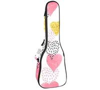 Zaino per ukulele da concerto, resistente custodia per ukulele con custodia, custodia per ukulele tenore soprano da 10 mm, borsa imbottita con motivo a cuori dorati rosa