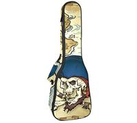 Zaino per ukulele da concerto, resistente custodia per ukulele con custodia, per concerti soprano, ukulele tenore, 10 mm, borsa imbottita con teschio e mappa del tesoro