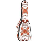 Zaino per ukulele da concerto, resistente custodia per ukulele con custodia, per concerti soprano, ukulele tenore, 10 mm, borsa imbottita boho punk gotico teschio rosa fiore