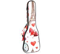 Zaino per ukulele da concerto, resistente custodia per ukulele con custodia, per concerti soprano, ukulele tenore, 10 mm, borsa imbottita Parigi Torre Eiffel Love Heart Tea Wine