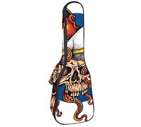 Zaino per ukulele da concerto, resistente custodia per ukulele con custodia, per concerti soprano, ukulele tenore, 10 mm, borsa imbottita con polipo di mare, con teschio pirata
