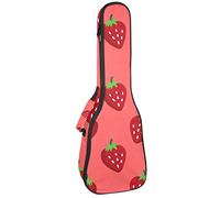 Zaino per ukulele da concerto, resistente custodia per ukulele con custodia, per concerti soprano, ukulele tenore da 10 mm, borsa imbottita da 10 mm, colore: nero pecora e fragole rosse, sfondo rosa