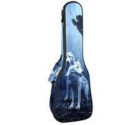 Zaino per ukulele da concerto, resistente custodia per ukulele con custodia, per concerti soprano, ukulele tenore da 10 mm, borsa imbottita nera per pecora e lupo, foresta, animale predatore scuro