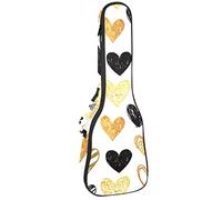Zaino per ukulele da concerto, resistente custodia per ukulele con custodia, per concerti soprano, ukulele tenore da 10 mm, borsa imbottita dipinta a mano, cuori neri dorati