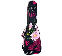 Zaino per ukulele da concerto, resistente custodia per ukulele con custodia, per concerti soprano, ukulele tenore, 10 mm, borsa imbottita Parigi, Torre Eiffel nera
