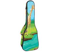 Zaino per ukulele da concerto, resistente custodia per ukulele con custodia, per concerti soprano, ukulele tenore, 10 mm, borsa imbottita, tre giraffe bere fiume acqua tropicale
