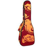 Zaino per ukulele da concerto, resistente custodia per ukulele con custodia, per concerti soprano, ukulele tenore da 10 mm, borsa imbottita, colore: nero pecorino, nuvole cinesi rosse, elemento