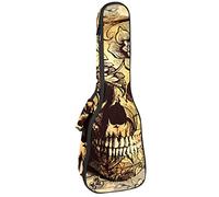 Zaino per ukulele da concerto, resistente custodia per ukulele con custodia, per concerti soprano, ukulele tenore, 10 mm, borsa imbottita vintage Boho Skull Head su giornale