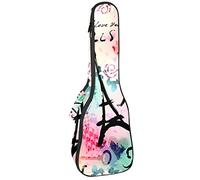Zaino per ukulele da concerto, resistente custodia per ukulele con custodia, per concerti soprano, ukulele tenore, 10 mm, borsa imbottita Parigi Torre Eiffel colorata