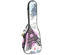 Zaino per ukulele da concerto, resistente custodia per ukulele con custodia, per concerti soprano, ukulele tenore da 10 mm, borsa imbottita vintage Parigi Torre Eiffel