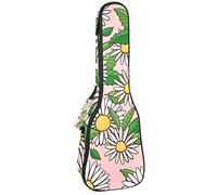 Zaino per ukulele da concerto, resistente custodia per ukulele con custodia, per concerti, ukulele tenore soprano, 10 mm, borsa imbottita bianca, margherite, foglie verdi, rosa