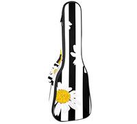 Zaino per ukulele da concerto, resistente custodia per ukulele con custodia, per concerti, ukulele tenore soprano, 10 mm, borsa imbottita con margherita, fiore nero e strisce bianche