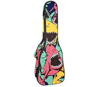 Zaino per ukulele da concerto, resistente custodia per ukulele con custodia, per concerti, ukulele tenore, 10 mm, borsa imbottita terribile squalo, verde, rosa, giallo