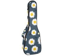 Zaino per ukulele da concerto, resistente custodia per ukulele con custodia, per ukulele tenore da concerto soprano, 10 mm, borsa imbottita bianca, piccola margherita, grigio scuro