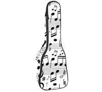 Zaino per ukulele da concerto, resistente custodia per ukulele con custodia, per ukulele tenore da concerto soprano da 10 mm, borsa imbottita con note musicali in bianco e nero su bilancia