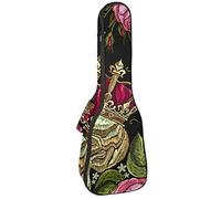 Zaino per ukulele da concerto, resistente custodia per ukulele con custodia, ukulele tenore da concerto soprano, 10 mm, borsa imbottita con teschio punk ricamato con corona di fiori di rosa