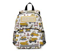 Zaino personalizzato con nome personalizzato carino camion zaino bambino per ragazze bambini zaino con guinzaglio di sicurezza, Macchine da Costruzione, taglia unica