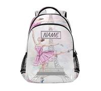 Zaino personalizzato con Torre Eiffel di Parigi e ballerina, per ragazzi, ragazze, bambini, personalizzabili, per viaggi, campeggio, palestra, escursionismo, Multi