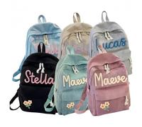 Zaino Personalizzato In Velluto A Coste Con Nome Intrecciato In Corda Di Cotone, Borsa A Tracolla Personalizzata Per Bambini, Zainetto Leggero Da Viaggio Per Laptop Per Studenti Universitari