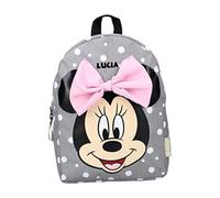 Zaino personalizzato per asilo Disney Minnie Mouse con nome ragazza | Piccolo zaino per bambini zaino per il tempo libero con grande fiocco e pois, grigio.