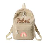 Zaino personalizzato per e ragazza, borsa per la scuola tessuta corda di cotone, borsa per la scuola alfabeto per cani e zaini per cani, cachi, B, Zaino daypack