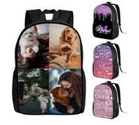 Zaino personalizzato personalizzato della scuola con la foto, borsa impermeabile del computer portatile con il regalo di viaggio di logo del testo di nome, 4 Foto, M, Casual