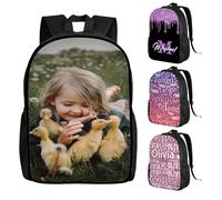 Zaino personalizzato personalizzato della scuola con la foto, borsa impermeabile del computer portatile con il regalo di viaggio di logo del testo di nome, 1 foto., M, Casual
