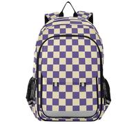 Zaino piccolo per bambini 8-12: borse per libri di grande capacità per ragazzi e ragazze della scuola di quinta elementare in colori assortiti - Plaid americano viola e bianco
